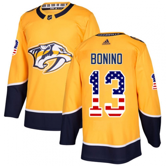 Men's Adidas Nashville Predators 13 Nick Bonino Authentic Gold USA Flag Fashion NHL Jersey