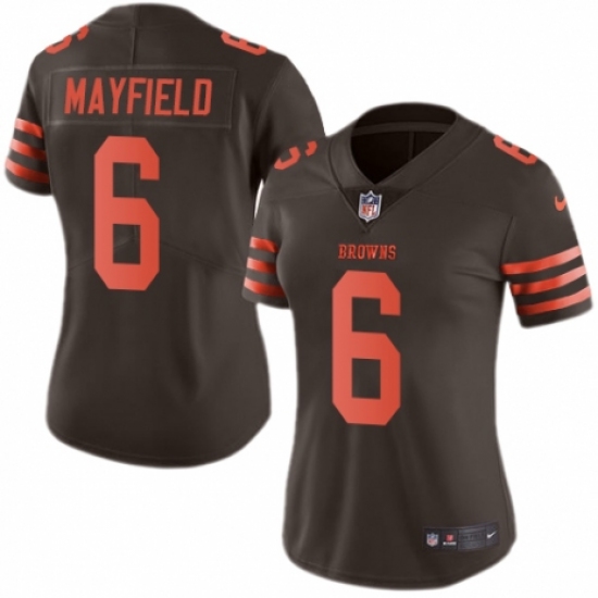 Women's Nike Cleveland Browns 6 Baker Mayfield Limited Brown Rush Vapor Untouchable NFL Jersey