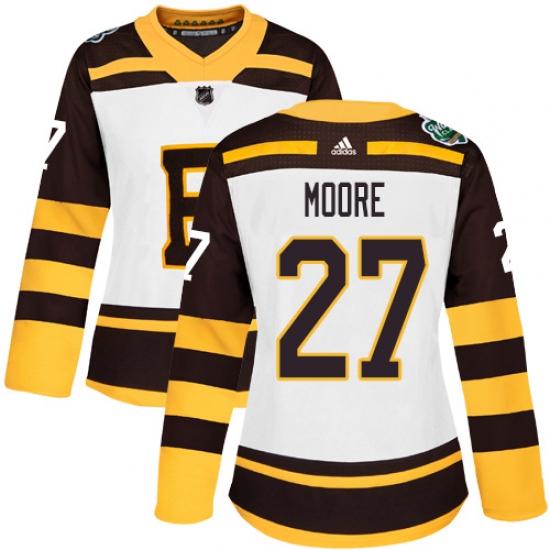 Women's Adidas Boston Bruins 27 John Moore Authentic White 2019 Winter Classic NHL Jersey