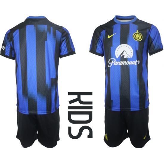 Kids Inter Milan Blue Black Stripe 2023-24 Home Soccer Jersey
