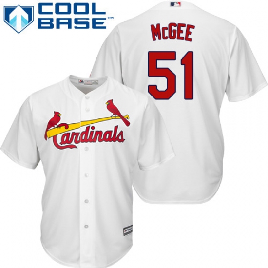Youth Majestic St. Louis Cardinals 51 Willie McGee Authentic White Home Cool Base MLB Jersey