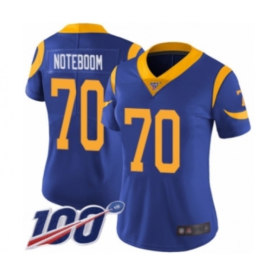 Women's Los Angeles Rams 70 Joseph Noteboom Royal Blue Alternate Vapor Untouchable Limited Player 100th Season Football Jersey