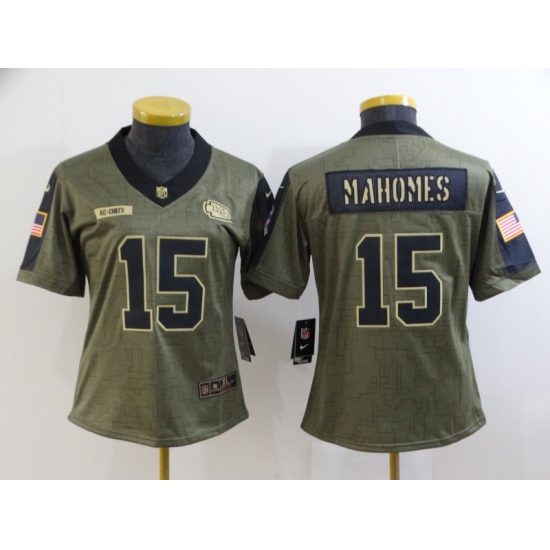 Women's Kansas City Chiefs 15 Patrick Mahomes Nike Olive 2021 Salute To Service Limited Player Jersey