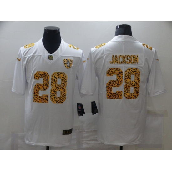 Men's Oakland Raiders 28 Josh Jacobs White Nike Leopard Print Limited Jersey