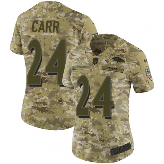 Women's Nike Baltimore Ravens 24 Brandon Carr Limited Camo 2018 Salute to Service NFL Jersey