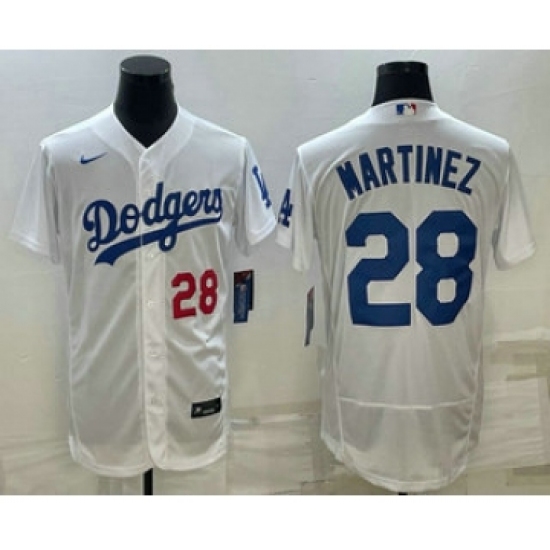 Men's Los Angeles Dodgers 28 JD Martinez Number White Flex Base Stitched Baseball Jersey