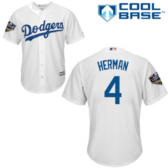 Youth Majestic Los Angeles Dodgers 4 Babe Herman Authentic White Home Cool Base 2018 World Series MLB Jersey