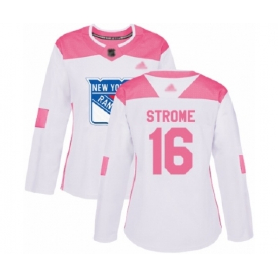 Women's New York Rangers 16 Ryan Strome Authentic White Pink Fashion Hockey Jersey
