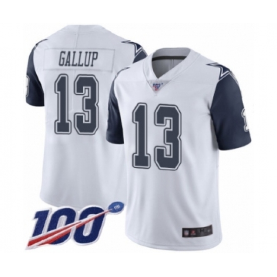 Men's Dallas Cowboys 13 Michael Gallup Limited White Rush Vapor Untouchable 100th Season Football Jersey