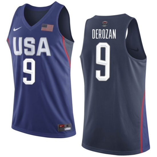 Men's Nike Team USA 9 DeMar DeRozan Authentic Navy Blue 2016 Olympics Basketball Jersey