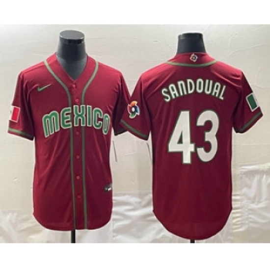 Men's Mexico Baseball 43 Patrick Sandoval 2023 Red World Classic Stitched Jersey