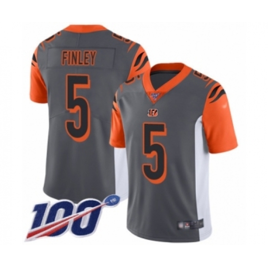 Men's Cincinnati Bengals 5 Ryan Finley Limited Silver Inverted Legend 100th Season Football Jersey