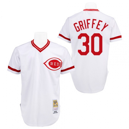 Men's Mitchell and Ness Cincinnati Reds 30 Ken Griffey Authentic White Throwback MLB Jersey
