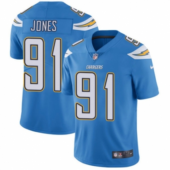 Youth Nike Los Angeles Chargers 91 Justin Jones Electric Blue Alternate Vapor Untouchable Elite Player NFL Jersey