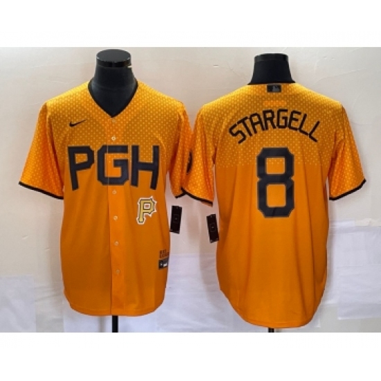 Men's Nike Pittsburgh Pirates 8 Willie Stargell Gold 2023 City Connect Stitched Jersey