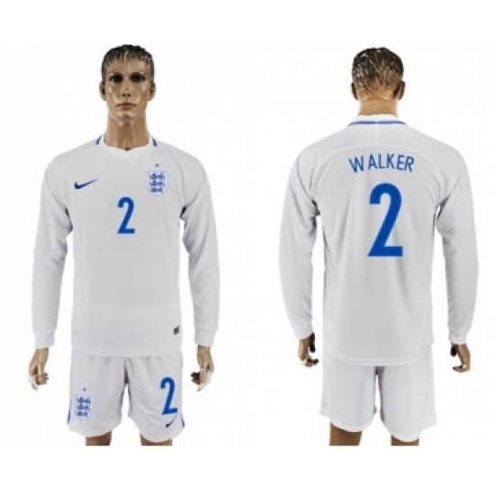 England 2 Walker Home Long Sleeves Soccer Country Jersey