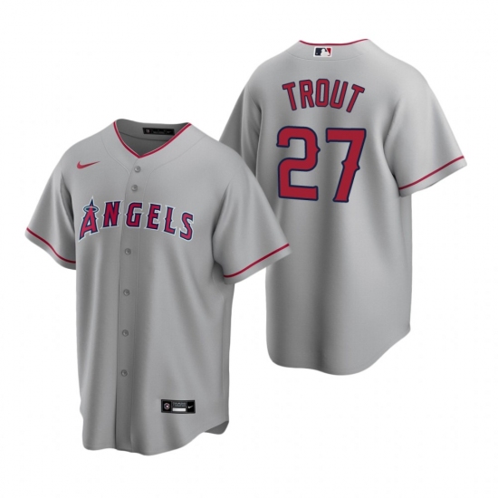 Men's Nike Los Angeles Angels 27 Mike Trout Gray Road Stitched Baseball Jersey