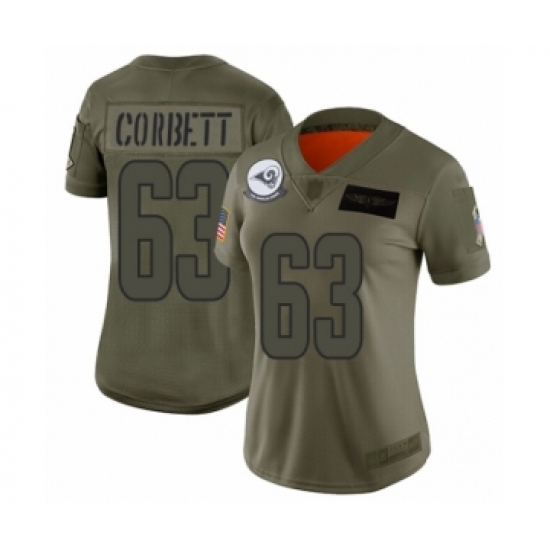 Women's Los Angeles Rams 63 Austin Corbett Limited Olive 2019 Salute to Service Football Jersey