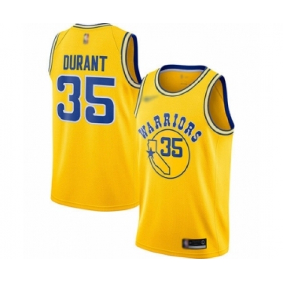 Women's Golden State Warriors 35 Kevin Durant Swingman Gold Hardwood Classics Basketball Jersey