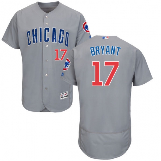 Men's Majestic Chicago Cubs 17 Kris Bryant Grey Road Flex Base Authentic Collection MLB Jersey
