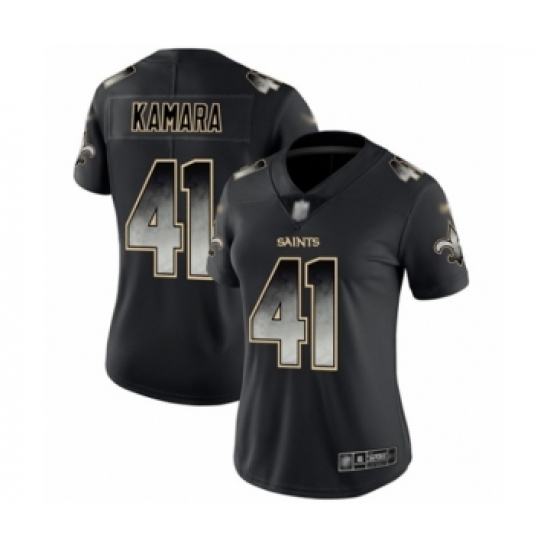 Women's New Orleans Saints 41 Alvin Kamara Limited Black Smoke Fashion Football Jersey