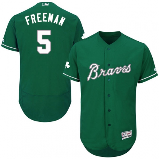 Men's Majestic Atlanta Braves 5 Freddie Freeman Green Celtic Flexbase Authentic Collection MLB Jersey