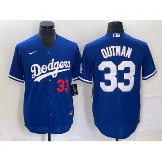 Men's Los Angeles Dodgers 33 James Outman Number Blue Cool Base Stitched Jersey