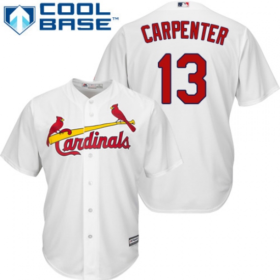 Youth Majestic St. Louis Cardinals 13 Matt Carpenter Authentic White Home Cool Base MLB Jersey