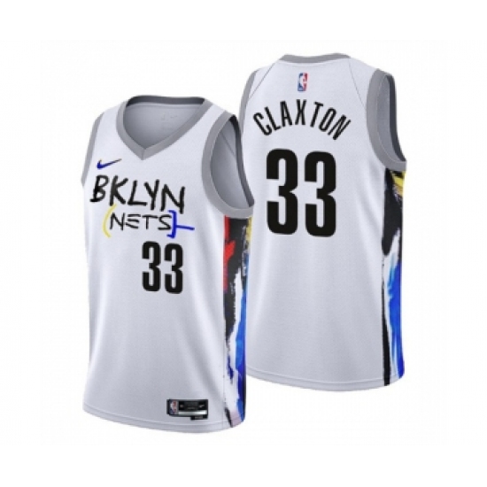 Men's Brooklyn Nets 33 Nicolas Claxton 2022-23 White City Edition Stitched Basketball Jersey