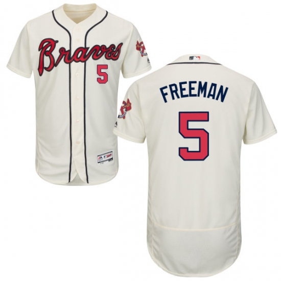 Men's Majestic Atlanta Braves 5 Freddie Freeman Cream Alternate Flex Base Authentic Collection MLB Jersey