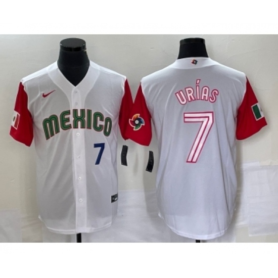 Men's Mexico Baseball 7 Julio Urias Number 2023 White Red World Classic Stitched Jersey 44