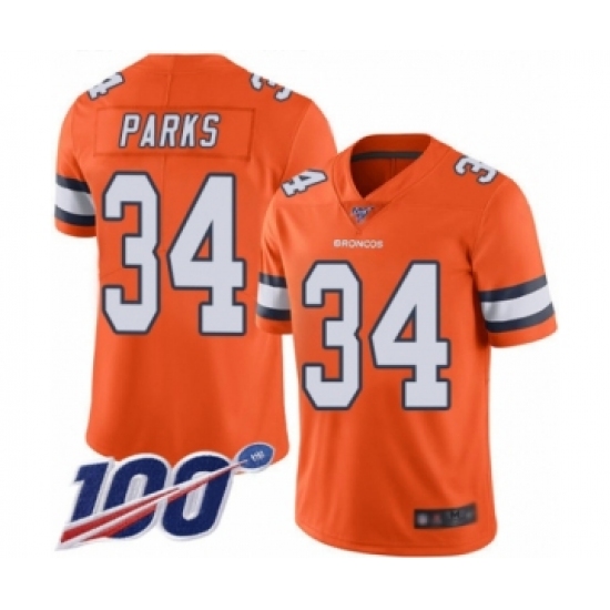 Youth Denver Broncos 34 Will Parks Limited Orange Rush Vapor Untouchable 100th Season Football Jersey