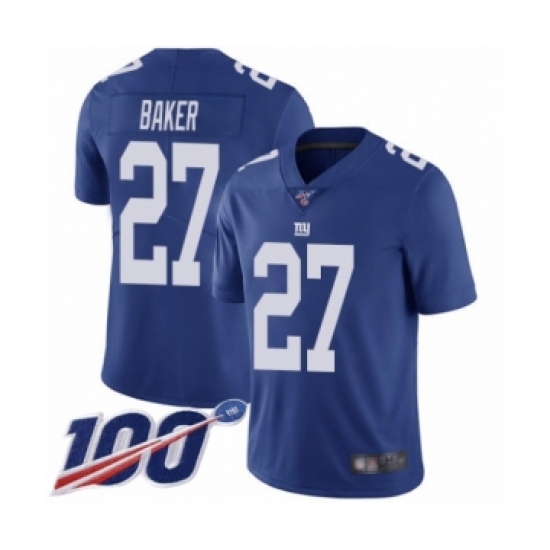 Men's New York Giants 27 Deandre Baker Royal Blue Team Color Vapor Untouchable Limited Player 100th Season Football Jersey