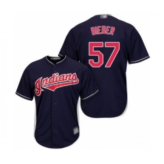 Men's Cleveland Indians 57 Shane Bieber Replica Navy Blue Alternate 1 Cool Base Baseball Jersey