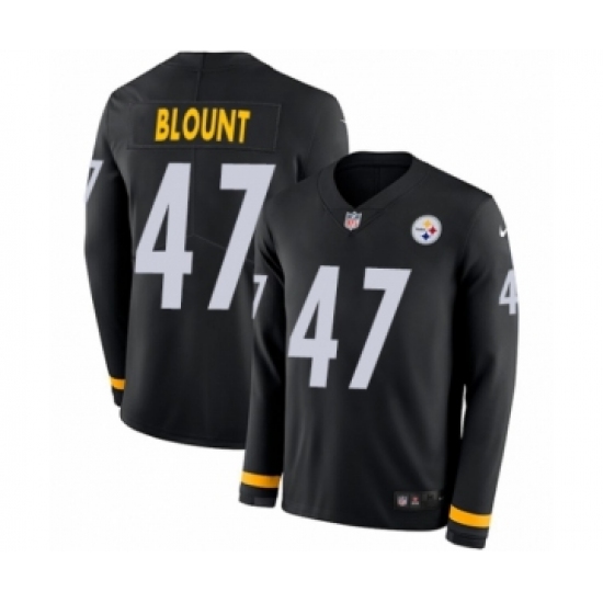 Youth Nike Pittsburgh Steelers 47 Mel Blount Limited Black Therma Long Sleeve NFL Jersey