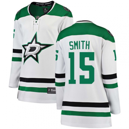 Women's Dallas Stars 15 Bobby Smith Authentic White Away Fanatics Branded Breakaway NHL Jersey