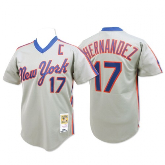 Men's Mitchell and Ness New York Mets 17 Keith Hernandez Authentic Grey Throwback MLB Jersey