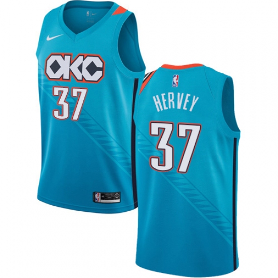 Men's Nike Oklahoma City Thunder 37 Kevin Hervey Swingman Turquoise NBA Jersey - City Edition