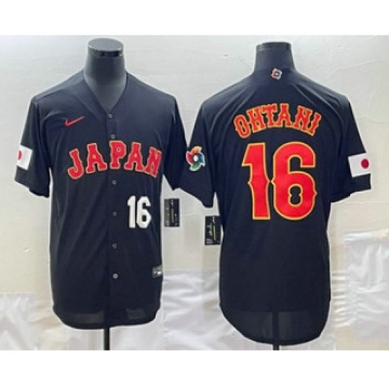 Men's Japan Baseball 16 Shohei Ohtani Number 2023 Black World Classic Stitched Jerseys