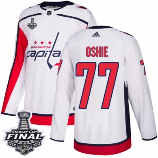 Men's Adidas Washington Capitals 77 T.J. Oshie Authentic White Away 2018 Stanley Cup Final NHL Jersey