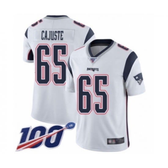 Youth New England Patriots 65 Yodny Cajuste White Vapor Untouchable Limited Player 100th Season Football Jersey