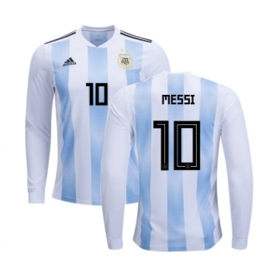 Argentina 10 Messi Home Long Sleeves Kid Soccer Country Jersey