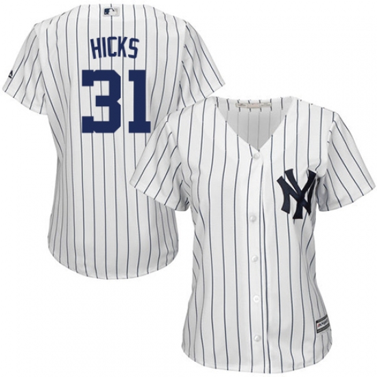 Women's Majestic New York Yankees 31 Aaron Hicks Replica White Home MLB Jersey