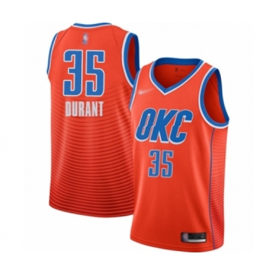 Men's Oklahoma City Thunder 35 Kevin Durant Authentic Orange Finished Basketball Jersey - Statement Edition