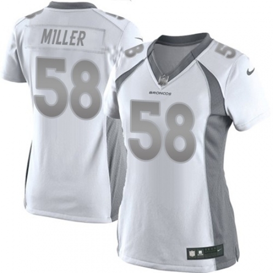 Women's Nike Denver Broncos 58 Von Miller Limited White Platinum NFL Jersey