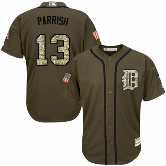 Men's Majestic Detroit Tigers 13 Lance Parrish Replica Green Salute to Service MLB Jersey