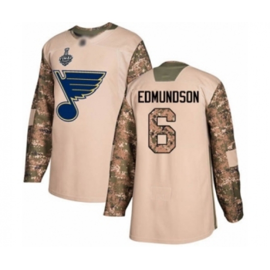 Youth St. Louis Blues 6 Joel Edmundson Authentic Camo Veterans Day Practice 2019 Stanley Cup Final Bound Hockey Jersey