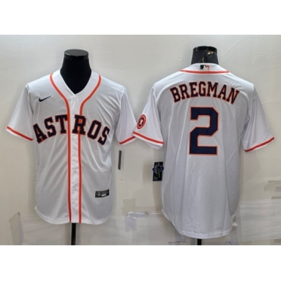 Men's Houston Astros 2 Alex Bregman White With Patch Stitched MLB Cool Base Nike Jersey