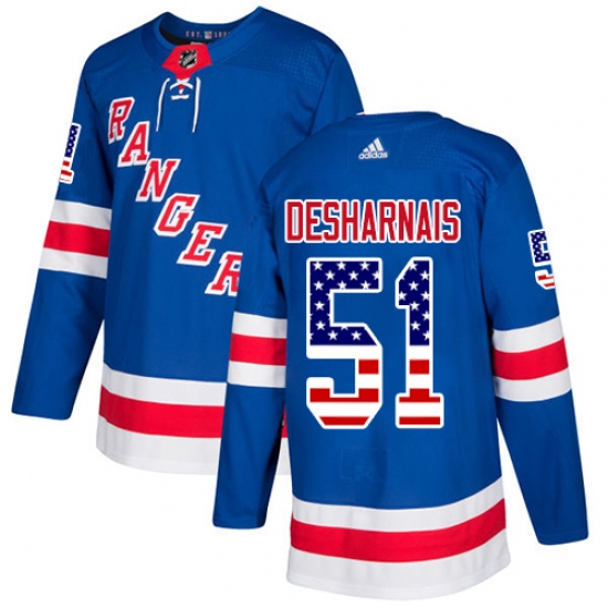 Men's Adidas New York Rangers 51 David Desharnais Authentic Royal Blue USA Flag Fashion NHL Jersey