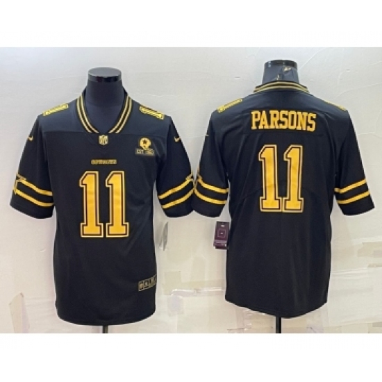 Men's Dallas Cowboys 11 Micah Parsons Black Gold Edition With 1960 Patch Limited Stitched Football Jersey